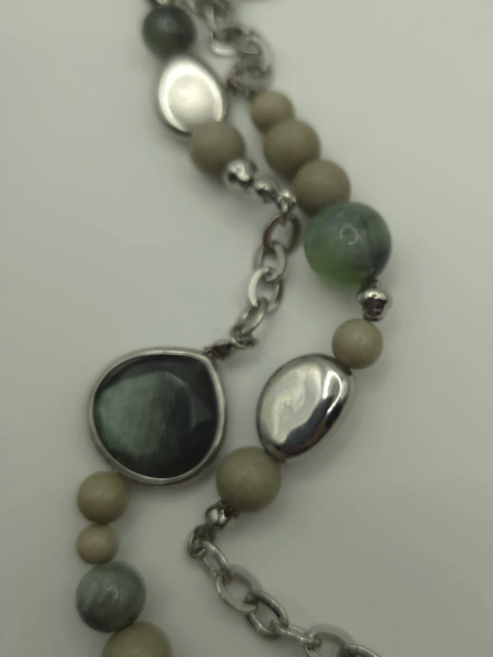 Chico's Green Labradorite Bead Multi-Strand Necklace Silver Accents Nature Fairy